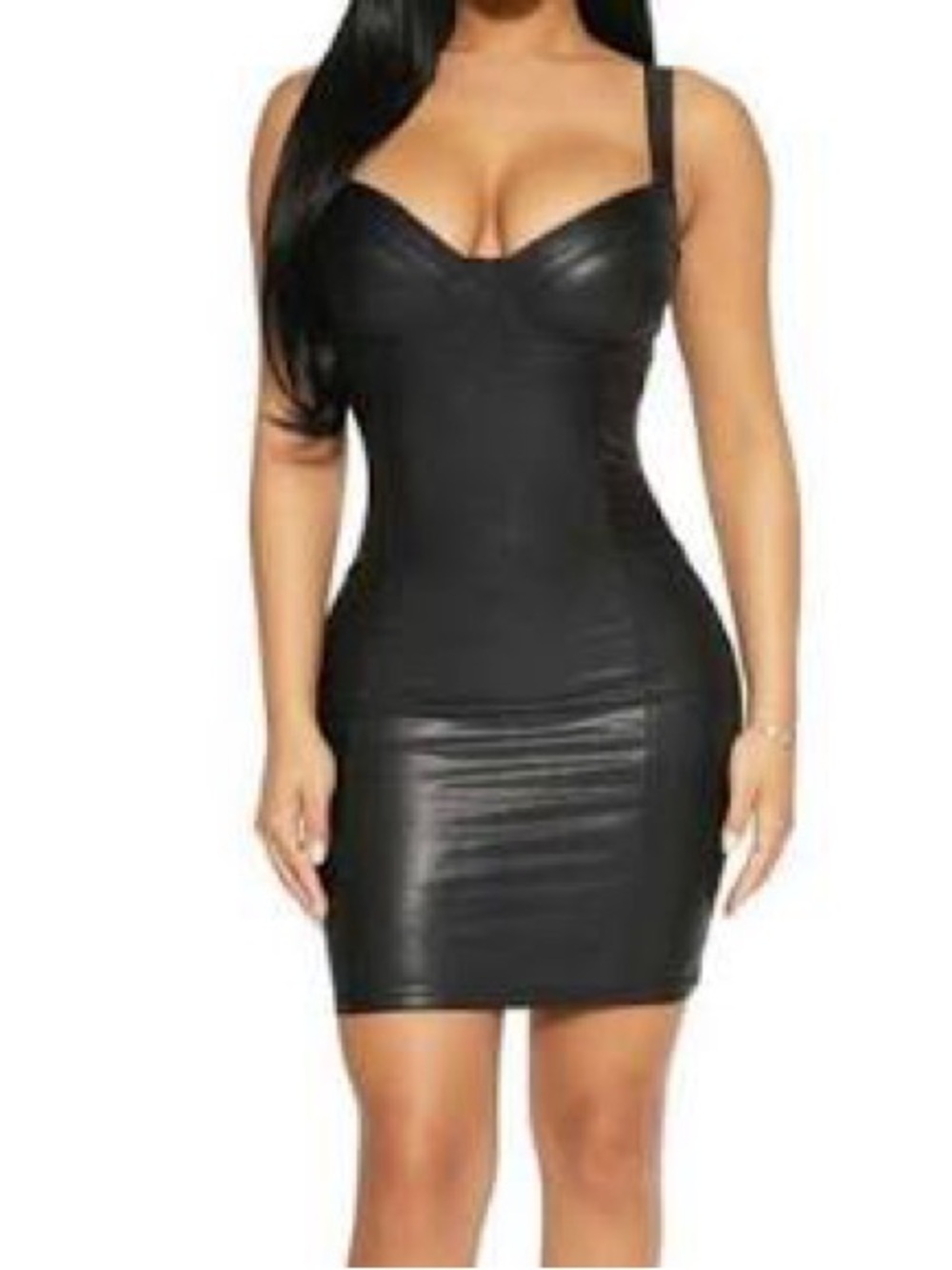 Naked Wardrobe Drip On Drip Black Faux Leather Mini Dress S